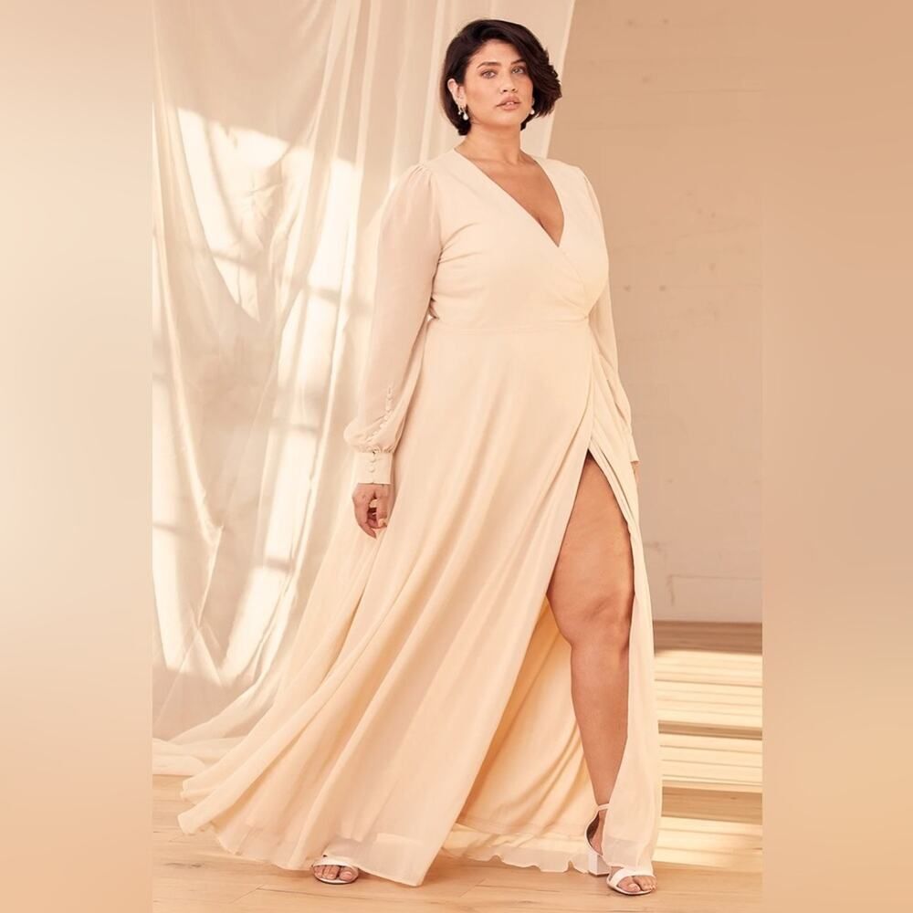 Lulus My Whole Heart Cream Long Sleeve Wrap Maxi Dress